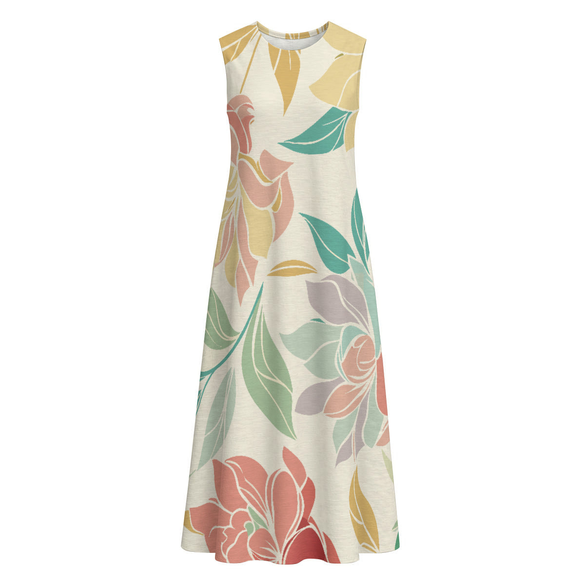 Floral Print Women's Cotton Sleeveless Dress With Pocket|125GSM Slub Cotton
