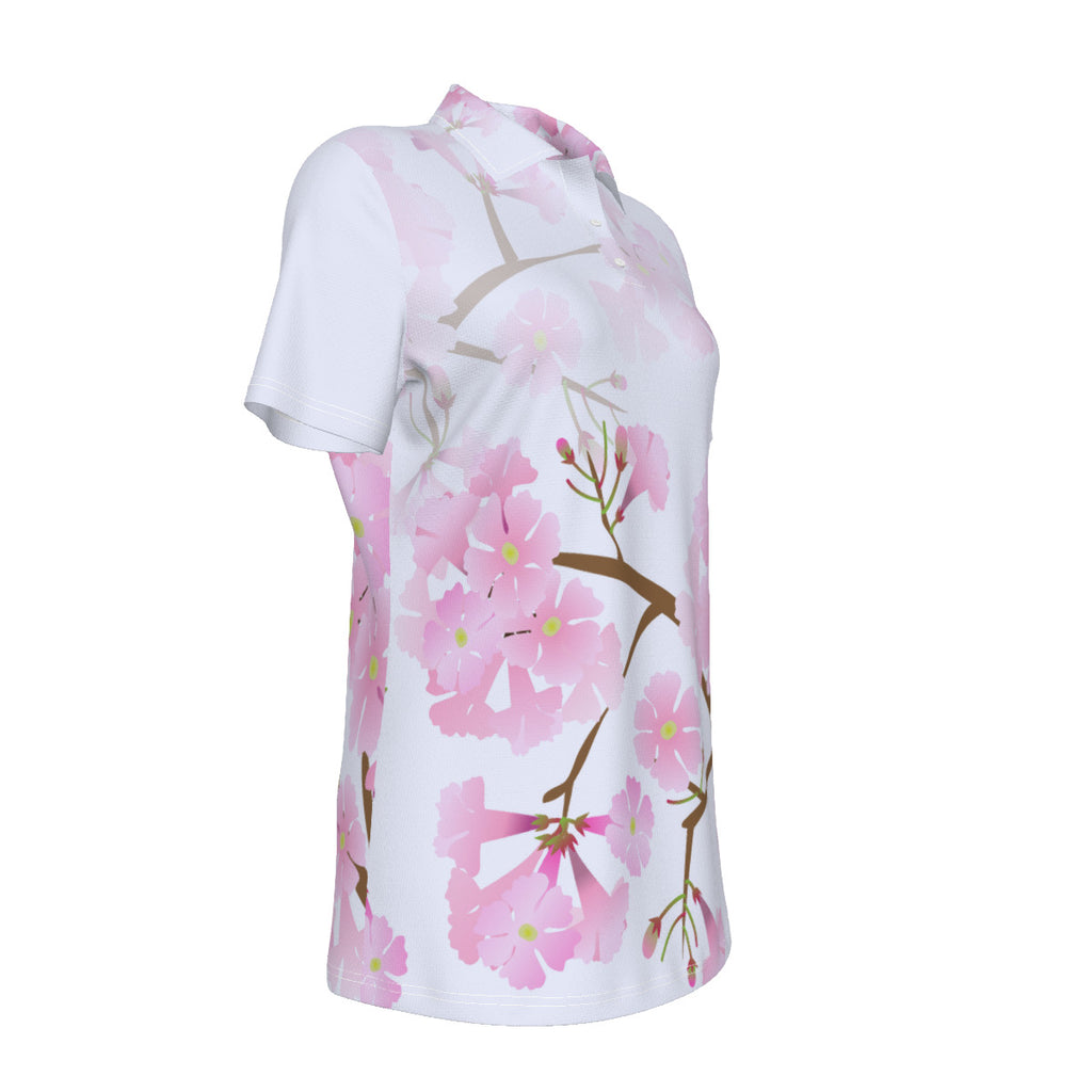 Pink Trumpet Flower Print Women's UV Protection POLO Shirt