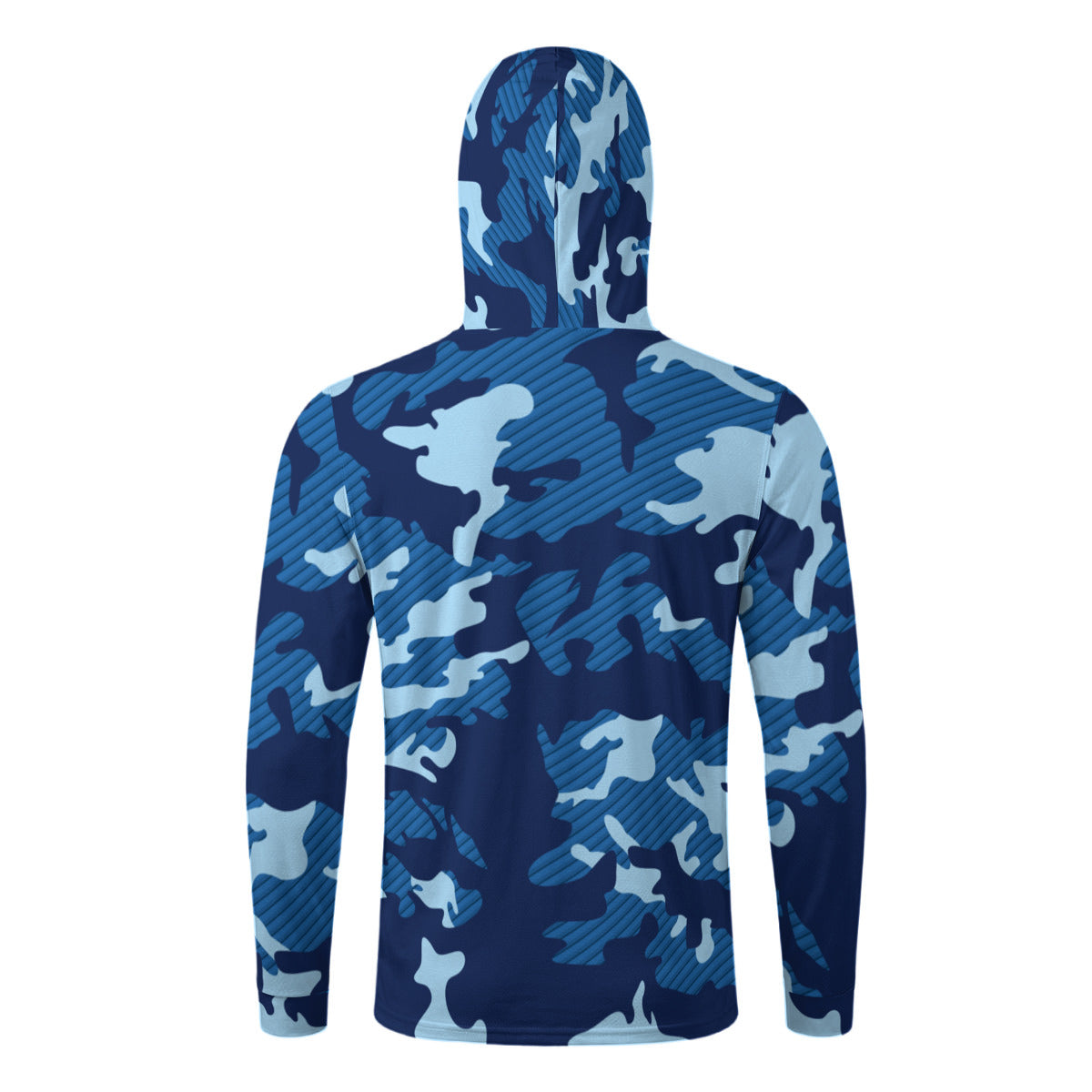Blue Camouflage Print Men’s Sun Protection UPF-50 Hoodie with Face Cover and Thumb Holes