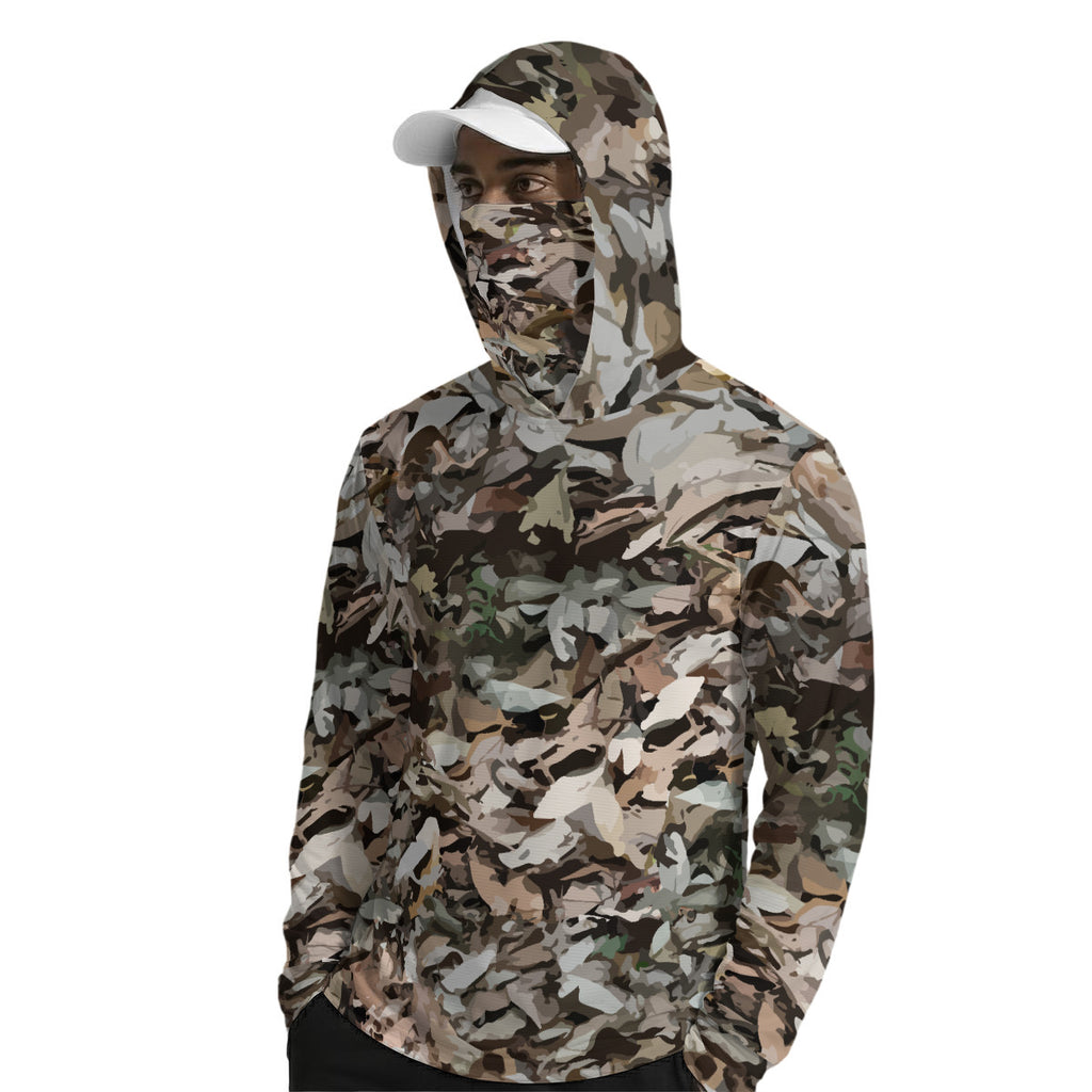 Oak Leaf Forest Print Men’s UPF-50+Sun Protection Hoodie with Face Cover and Thumb Holes