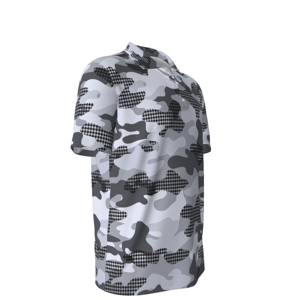 Black White and Grayscale Camouflage Men's UPF 50 POLO Shirt