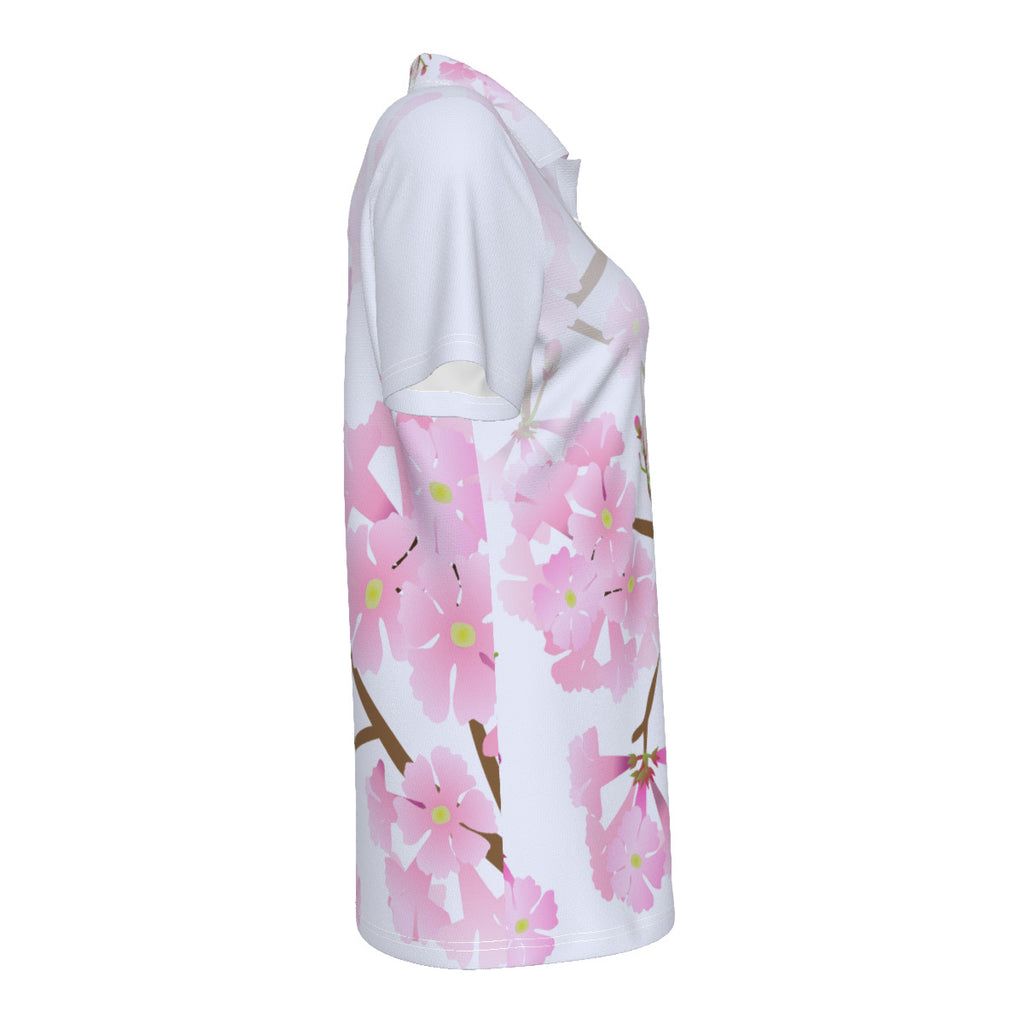 Pink Trumpet Flower Print Women's UV Protection POLO Shirt