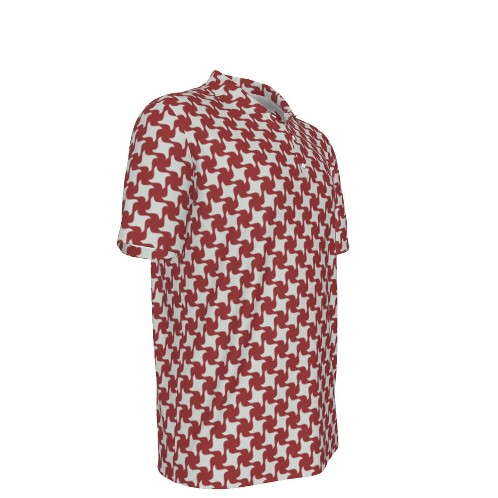 Red and Cream Houndstooth Men's UPF 50 POLO Shirt
