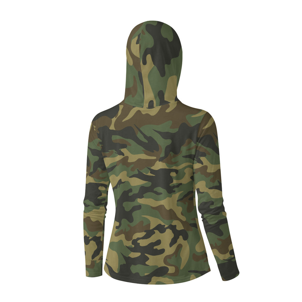 Army Camouflage Women’s UV-Resistant Hooded Shirt w/retractable Facemask