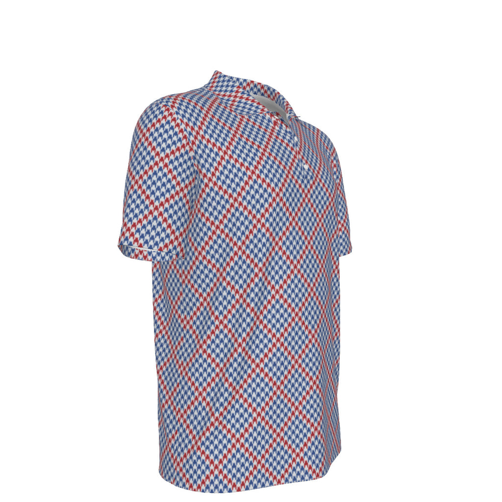 Blue and Orange Houndstooth Men's UV Protection POLO Shirt
