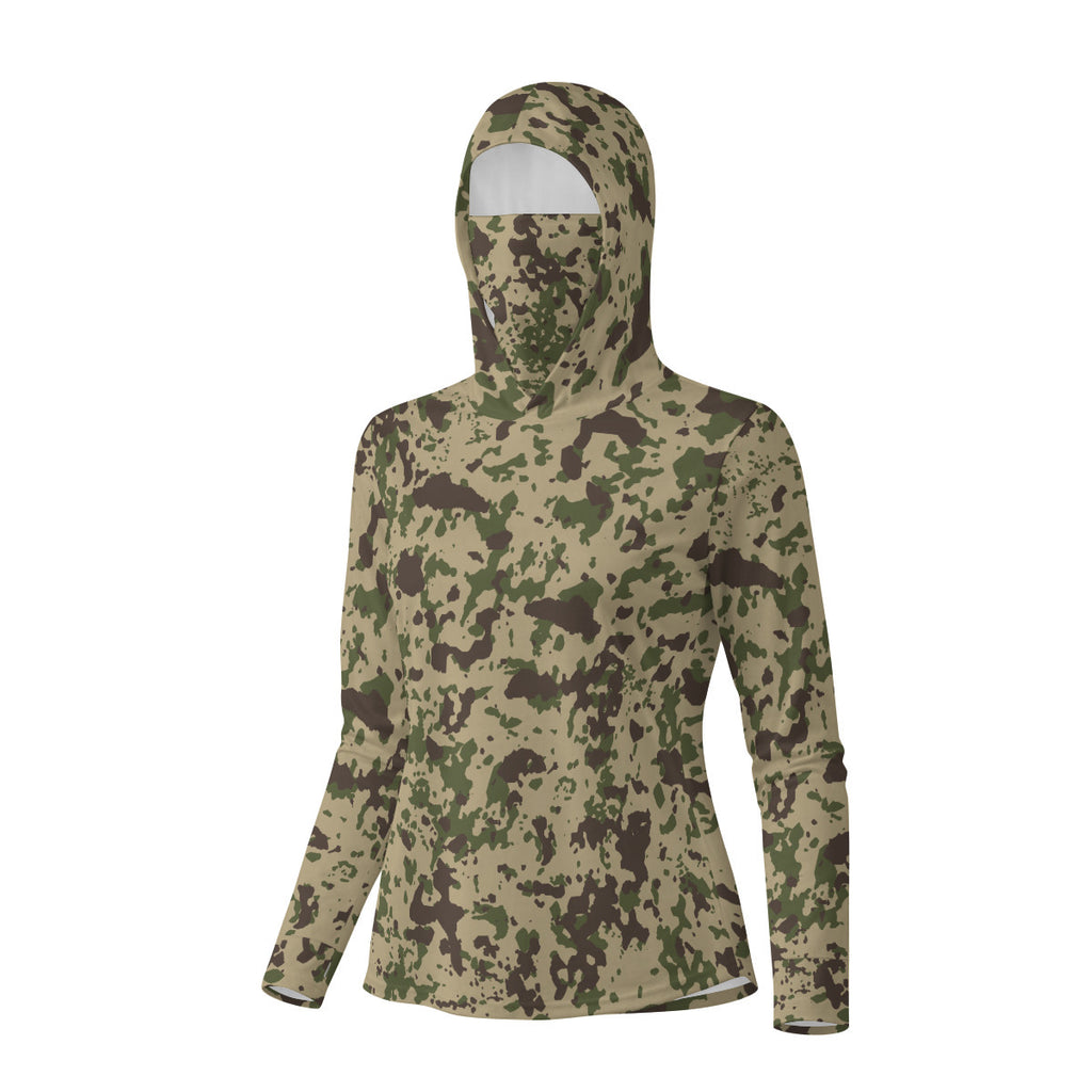 Desert Camouflage Print Women’s UV-Resistant Hooded Shirt w/Retractable Facemask
