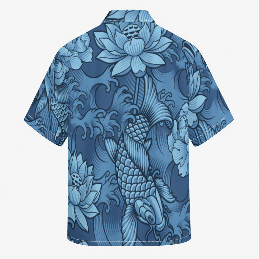 Blue Koi Pond Print Men's Hawaiian Shirt |115GSM Cotton poplin