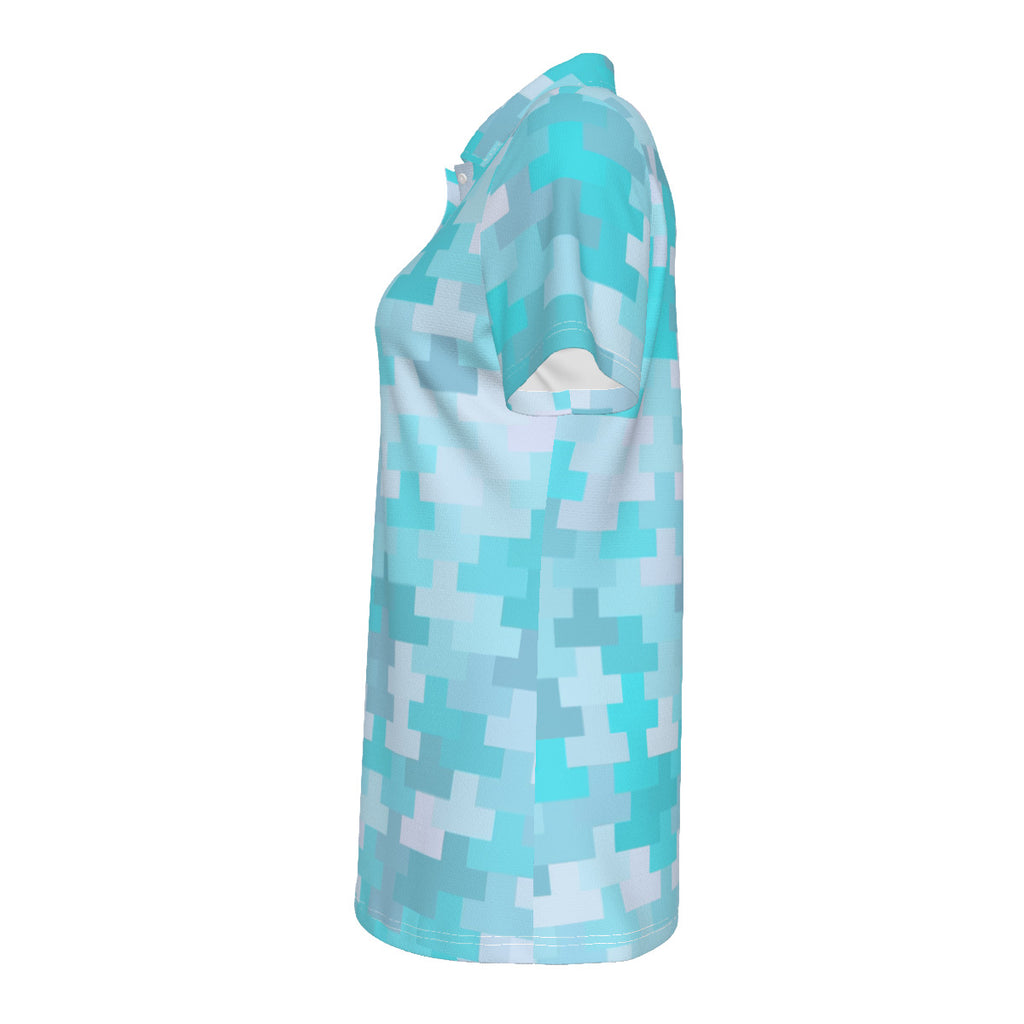 Women's Aquamarine Pixel Print Women's UV Protection POLO Shirt