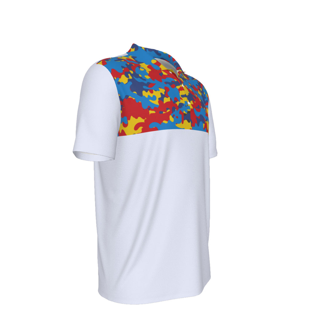 White Men's UV Protection POLO Shirt with Camouflage Accent