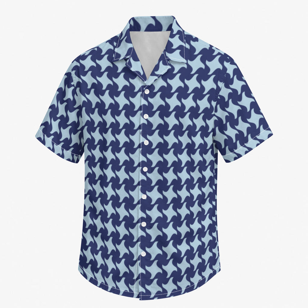 Blue on Blue Houndstooth Print Men's Hawaiian Shirt |115GSM Cotton poplin