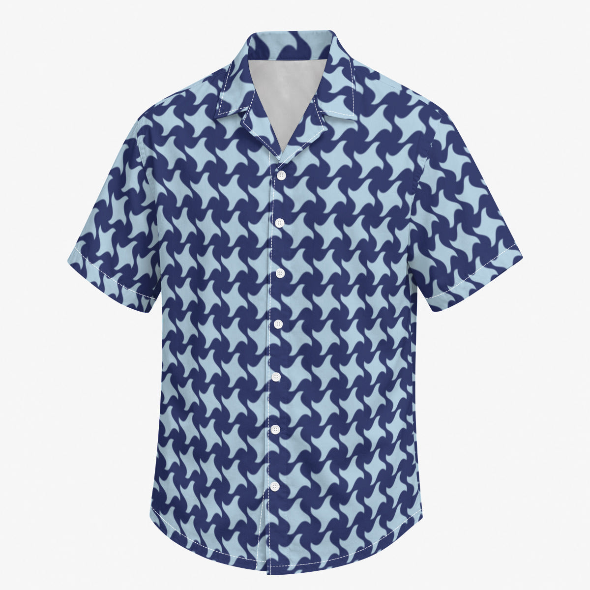 Blue on Blue Houndstooth Print Men's Hawaiian Shirt |115GSM Cotton poplin