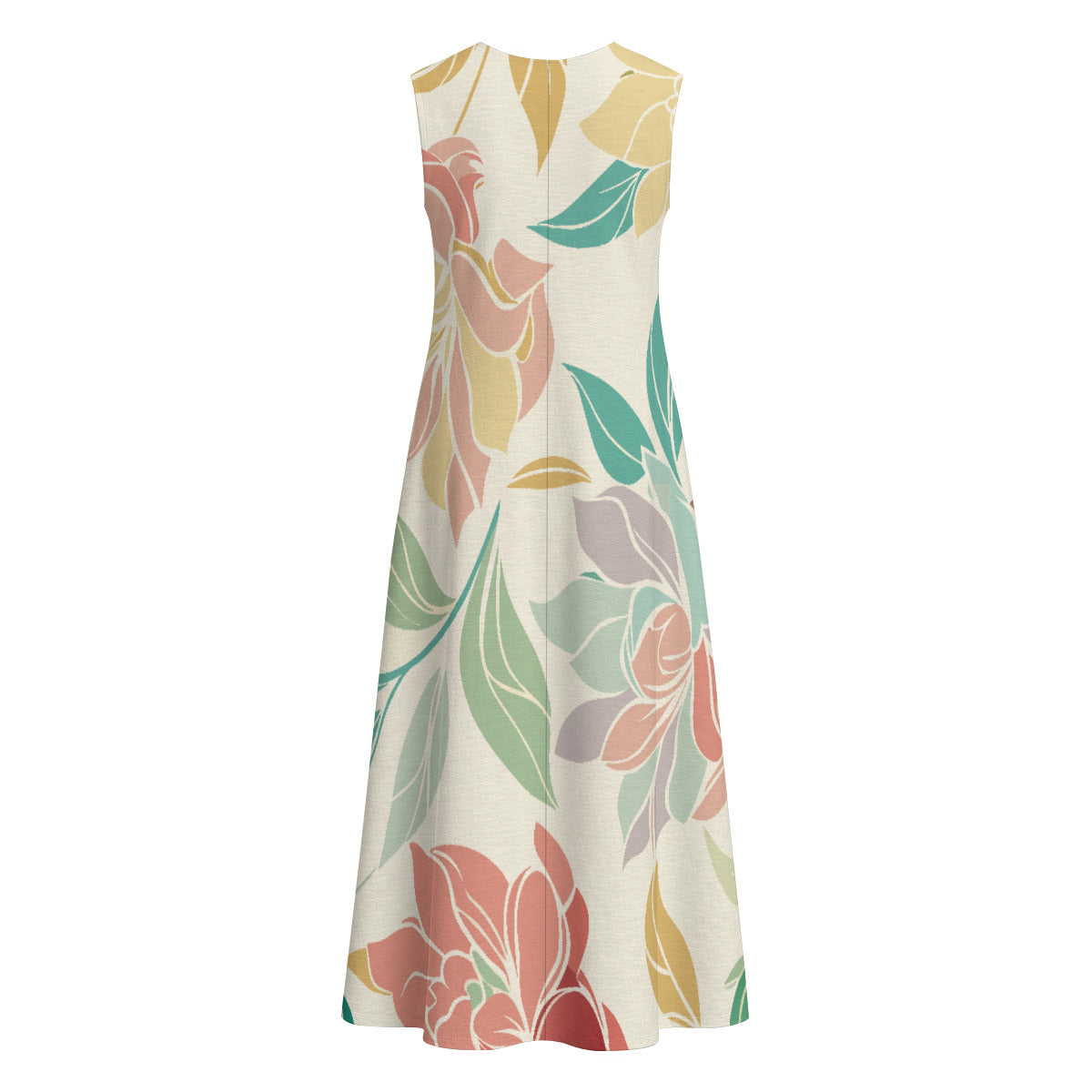 Floral Print Women's Cotton Sleeveless Dress With Pocket|125GSM Slub Cotton