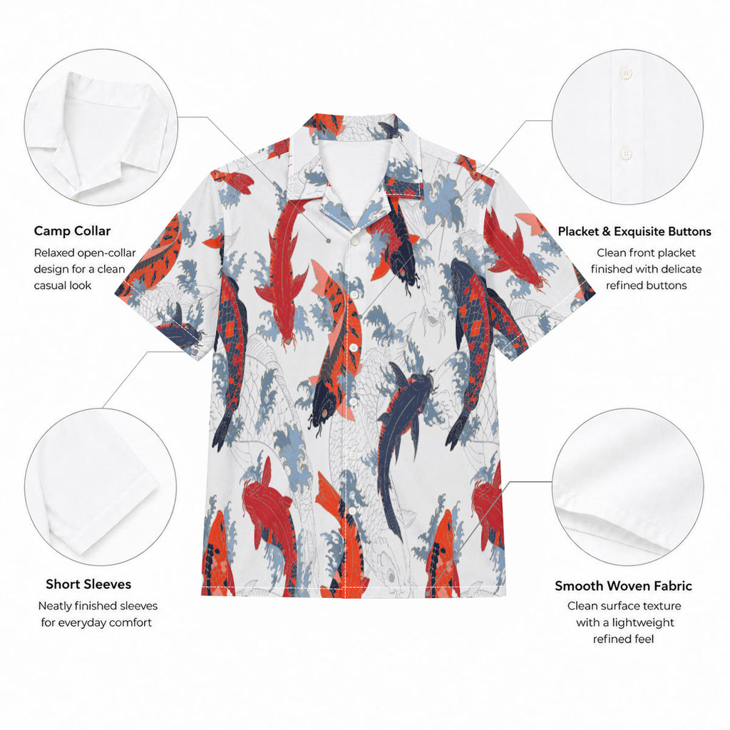 Koi Fish Print Men's Hawaiian Shirt |115GSM Cotton poplin