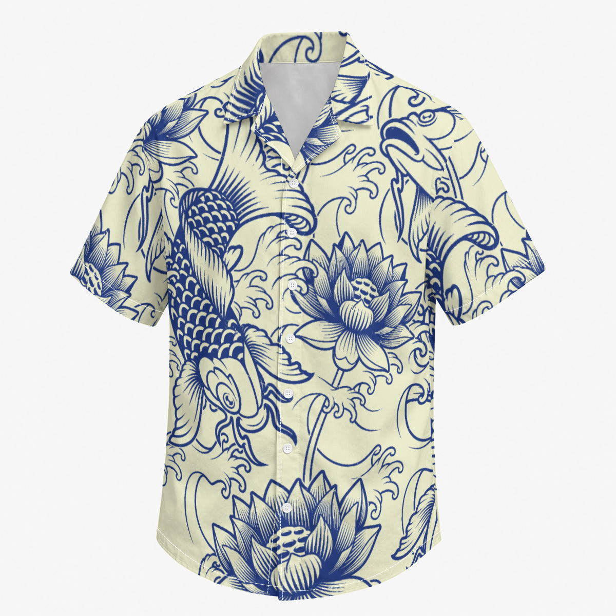 Japanese Koi Print Men's Hawaiian Shirt |115GSM Cotton poplin