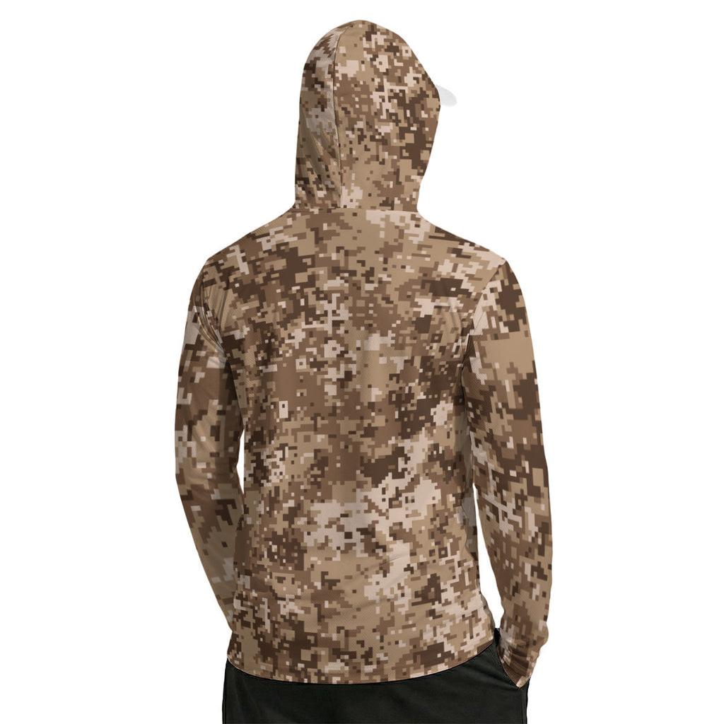 Desert Camouflage Pixel Print Men’s Sun Protection Hoodie with Face Cover and Thumb Holes