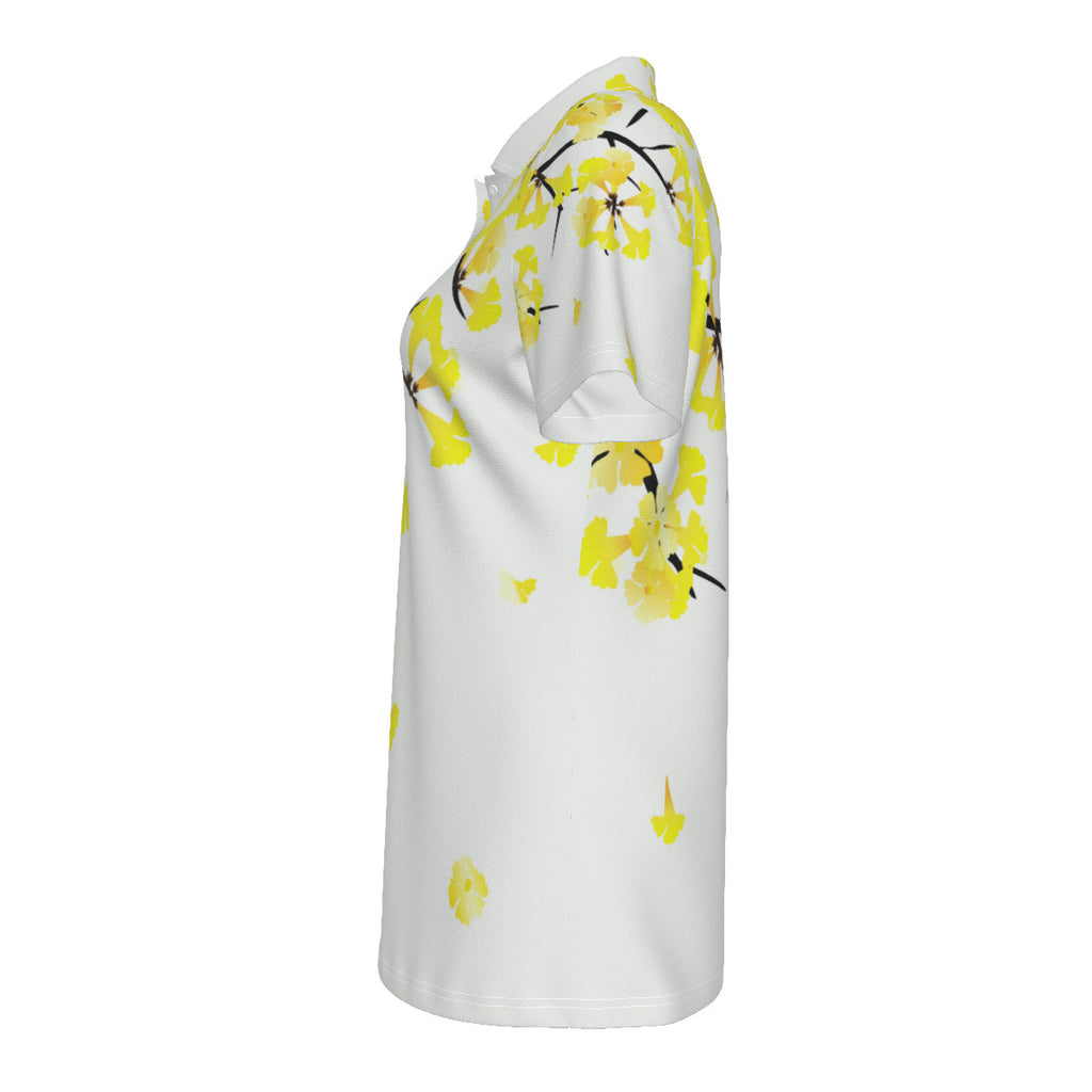 Yellow Trumpet Flower Print Women's UV Protection POLO Shirt
