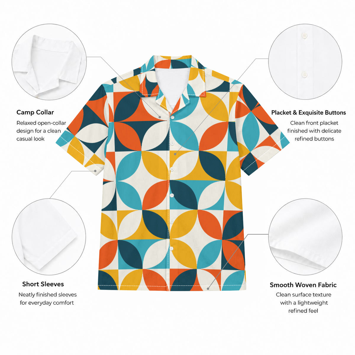 Retro Print Men's Hawaiian-Style Cotton Shirt |115GSM Cotton poplin