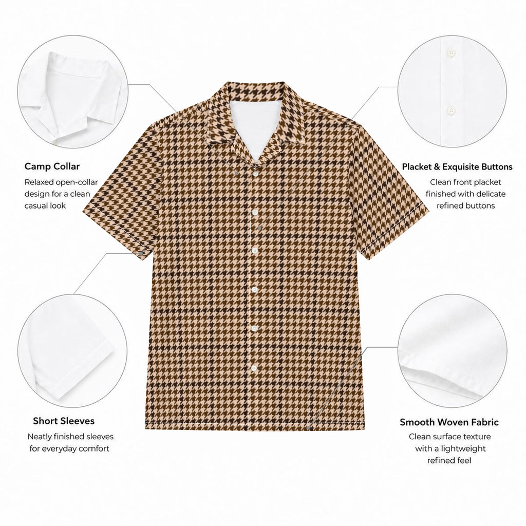 Sandstone Houndstooth Men's Hawaiian Shirt |115GSM Cotton poplin