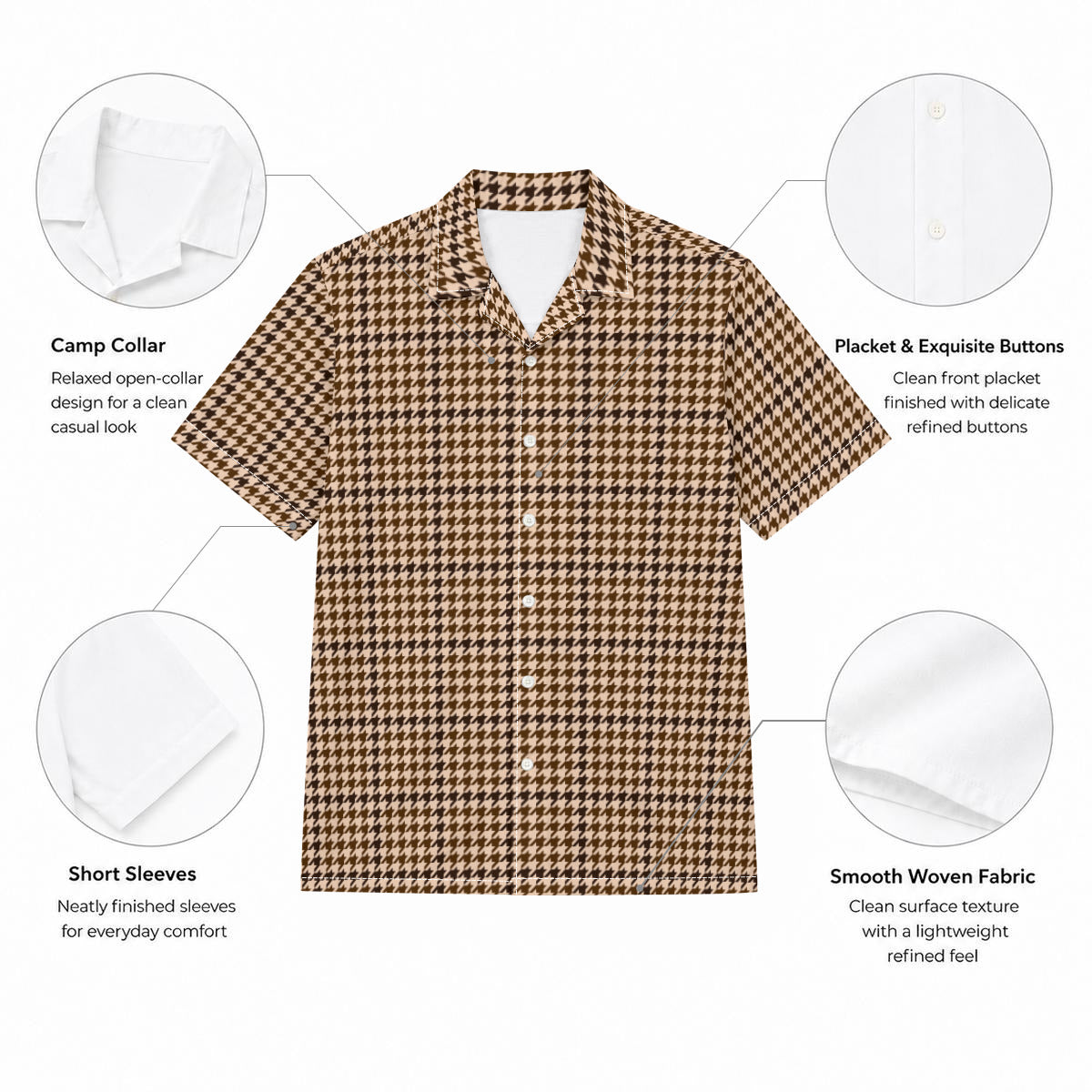 Sandstone Houndstooth Men's Hawaiian Shirt |115GSM Cotton poplin