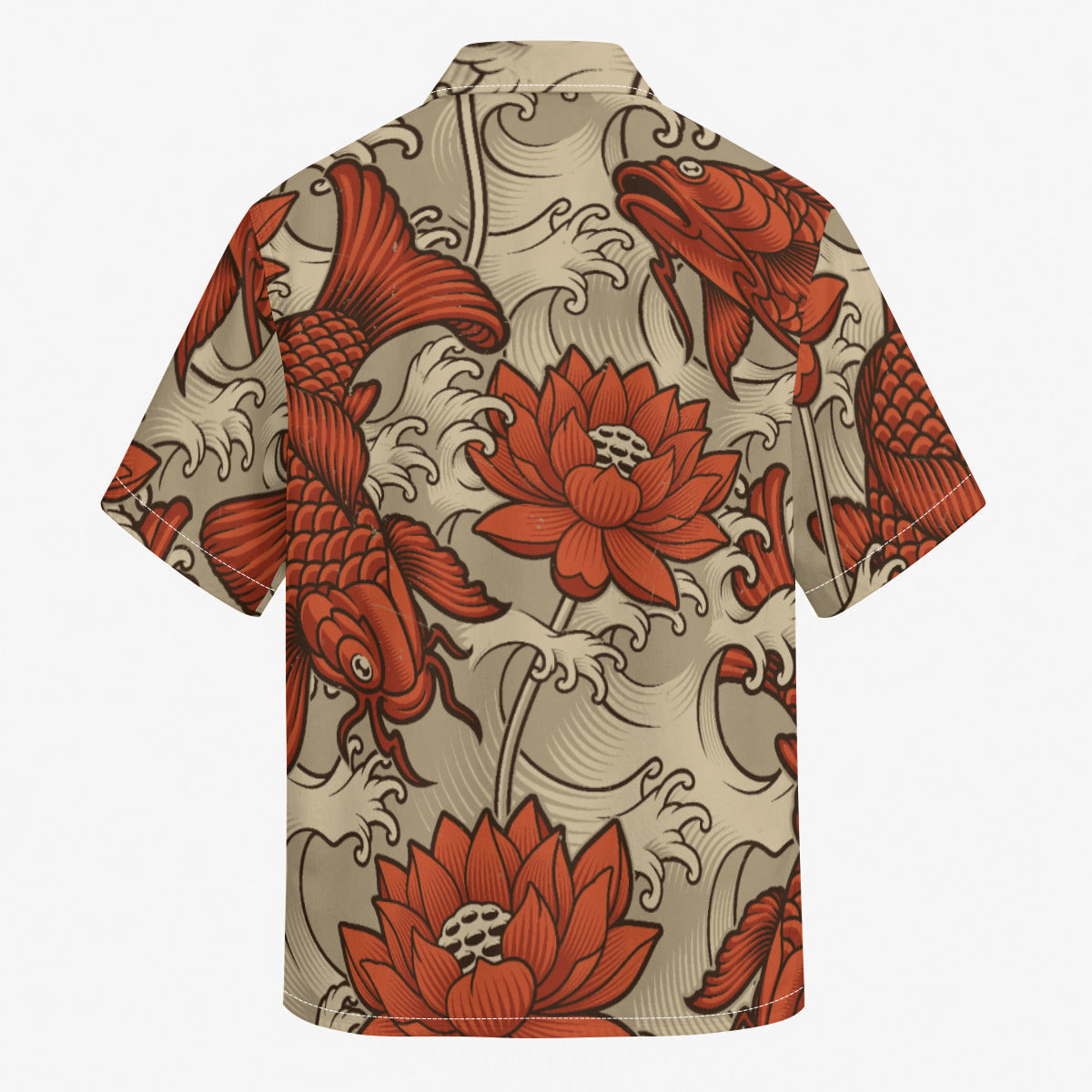 Orange and Cream Japanese Koi Print Men's Hawaiian Shirt |115GSM Cotton poplin