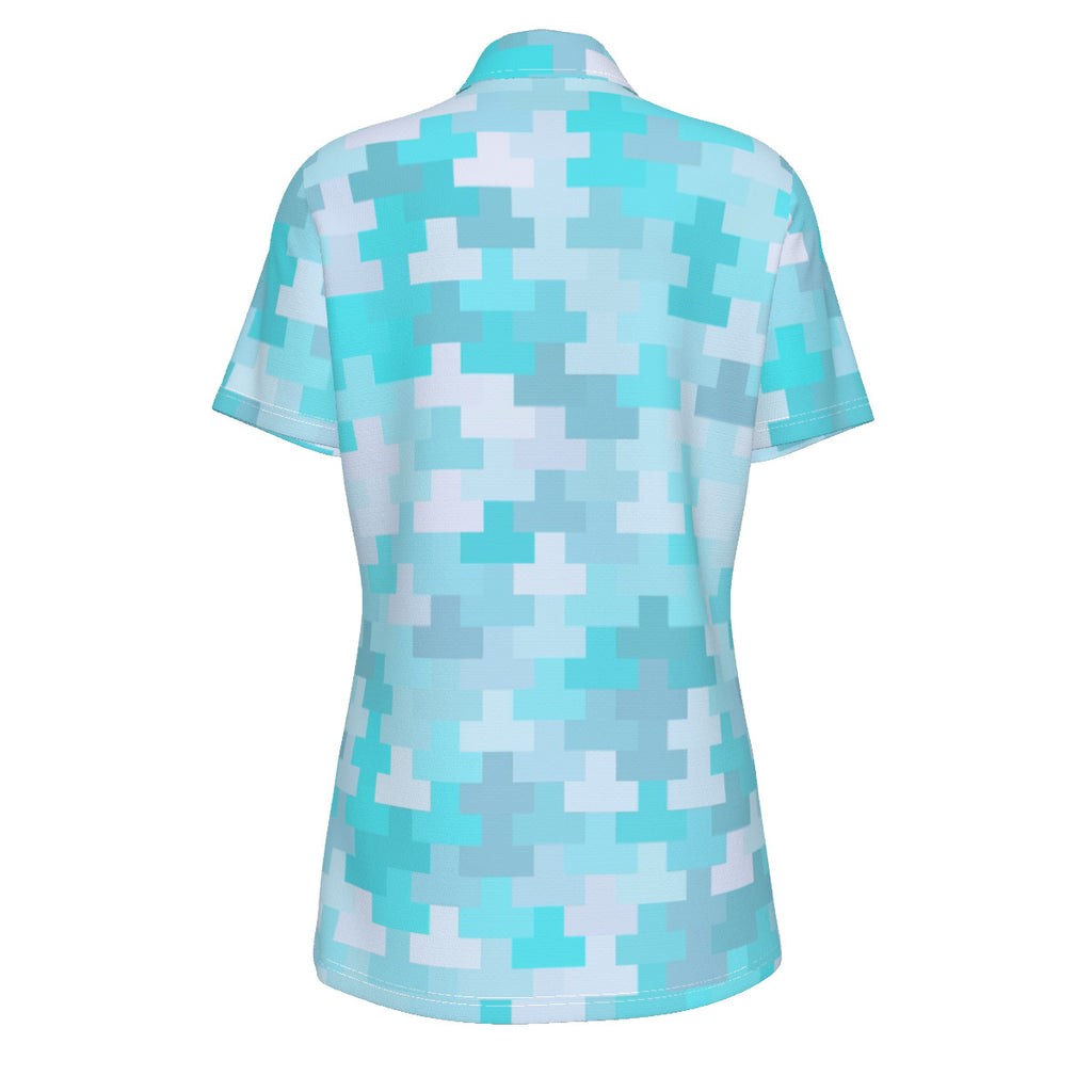 Women's Aquamarine Pixel Print Women's UV Protection POLO Shirt