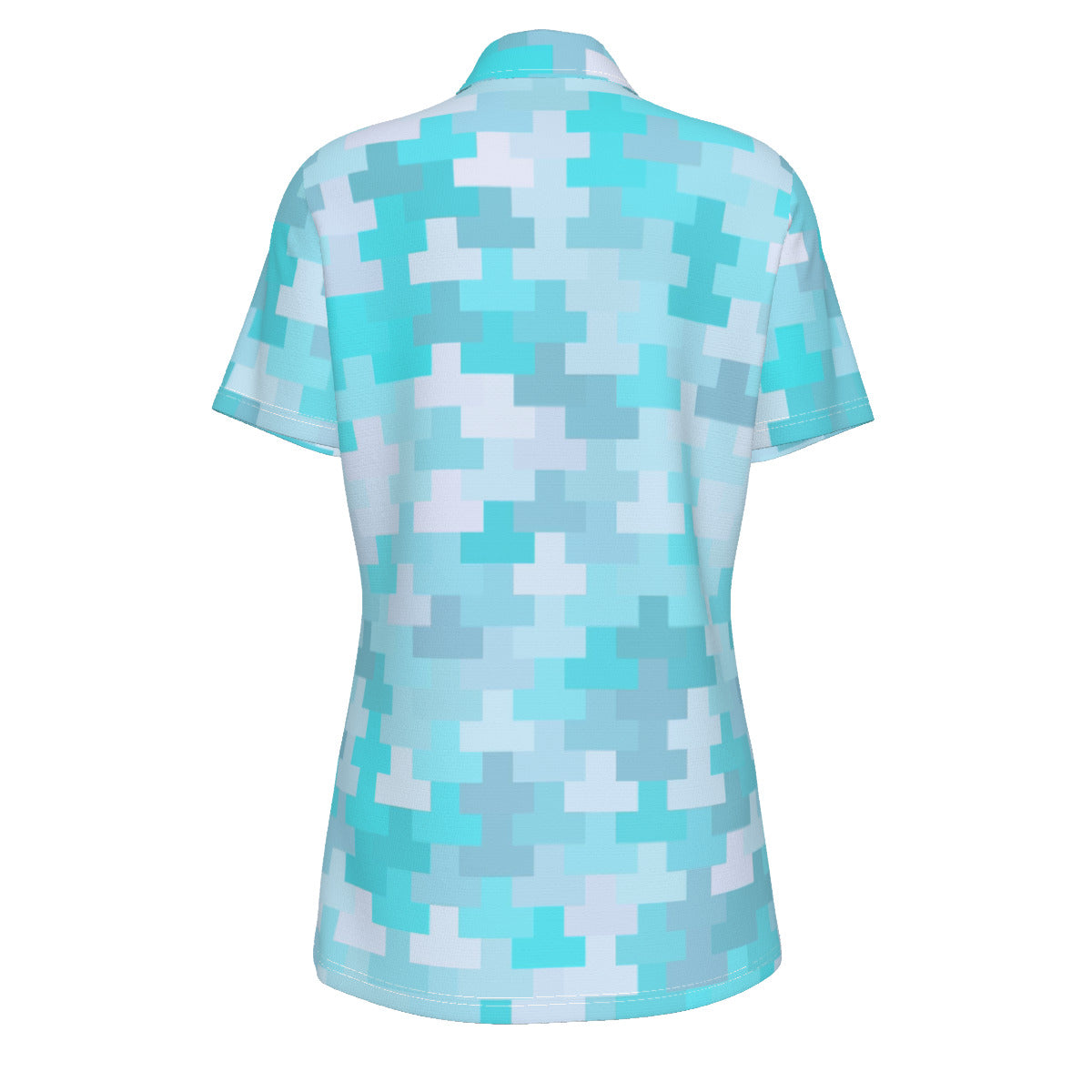 Women's Aquamarine Pixel Print Women's UV Protection POLO Shirt