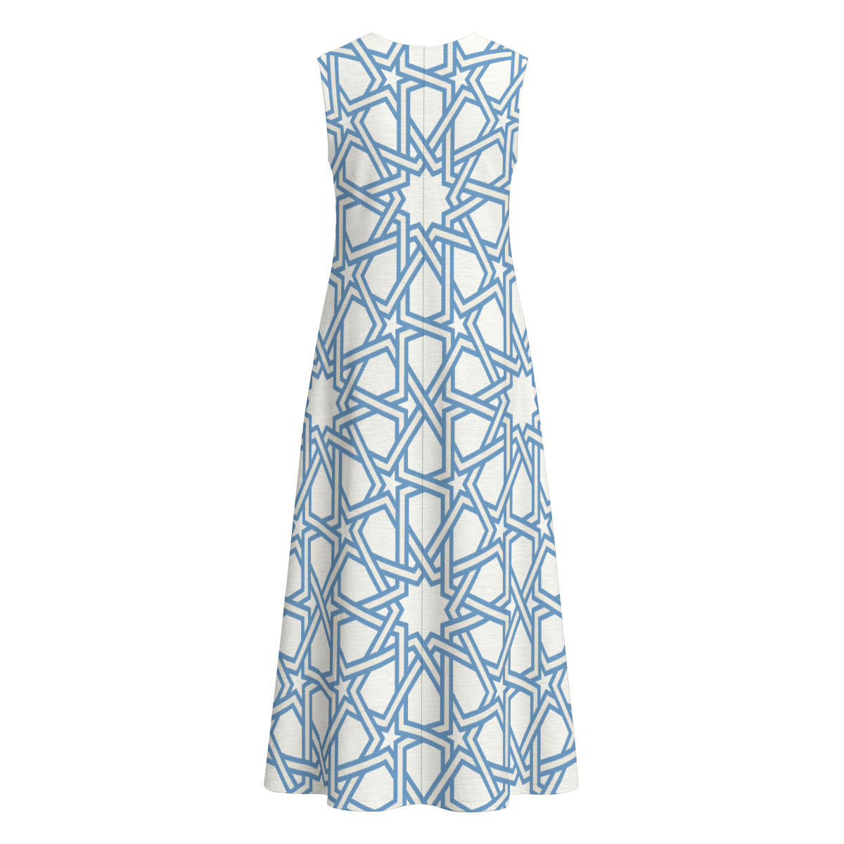Moorish Tile Print 100% Cotton Women's Sleeveless Dress With Pocket|125GSM Slub Cotton