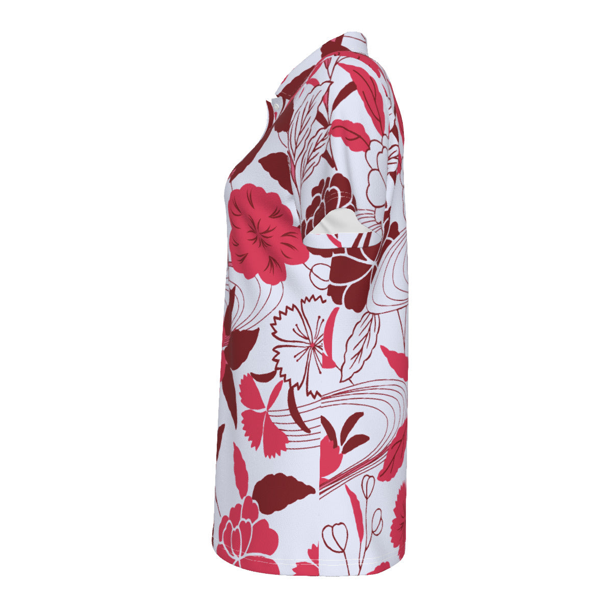 Red, white and burgundy floral Print Women's UV Protection POLO Shirt