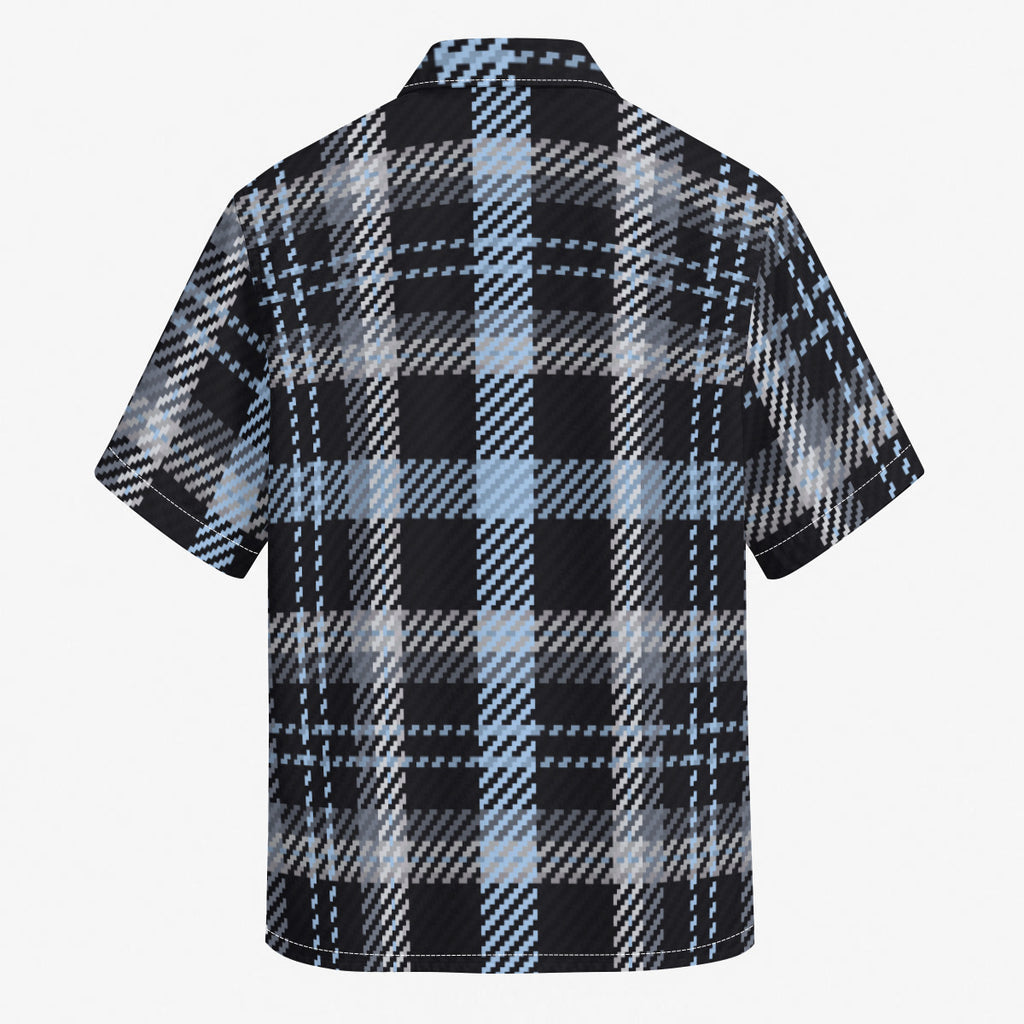 Blue, Black, and White Large Print Plaid Men's Hawaiian Shirt |115GSM Cotton poplin