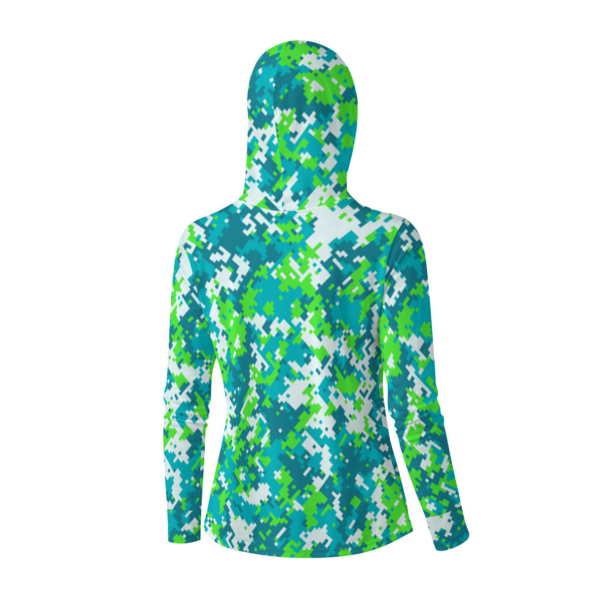 High Visiblity Neon Green Camouflage Women's UV-Resistant Hooded Shirt W/Retractable Facemask