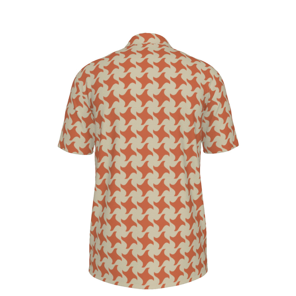 Orange Houndstooth UPF-50 Men's POLO Shirt