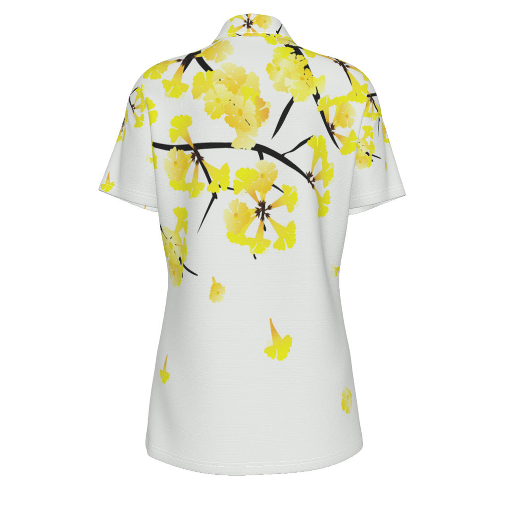 Yellow Trumpet Flower Print Women's UV Protection POLO Shirt