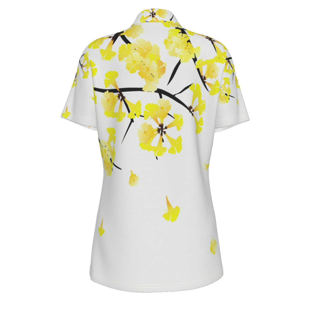 Yellow Trumpet Flower Print Women's UV Protection POLO Shirt