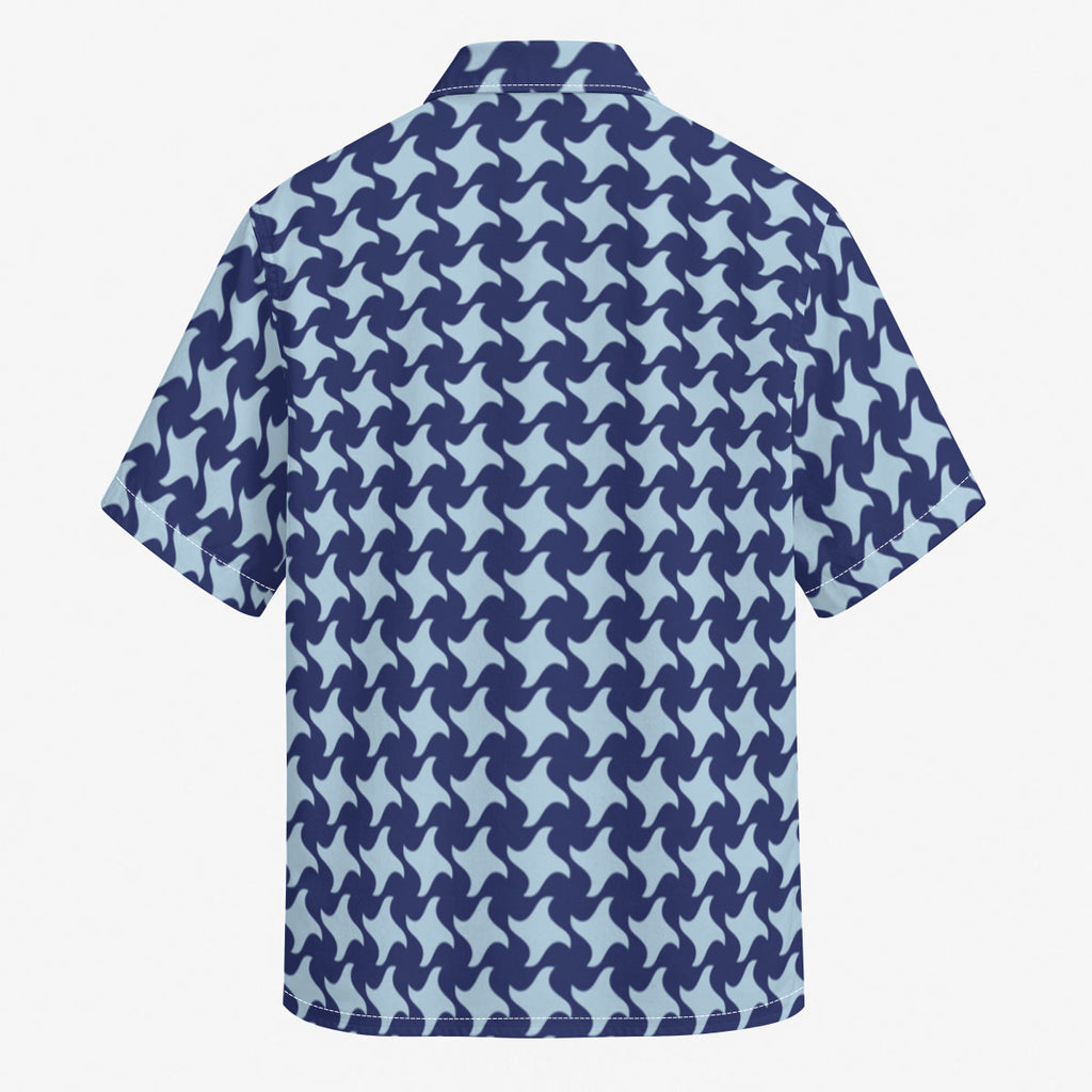 Blue on Blue Houndstooth Print Men's Hawaiian Shirt |115GSM Cotton poplin