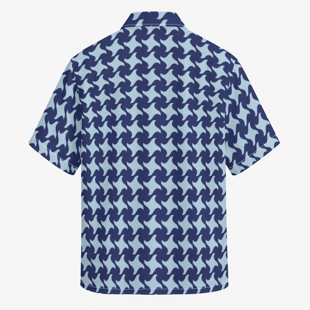 Blue on Blue Houndstooth Print Men's Hawaiian Shirt |115GSM Cotton poplin