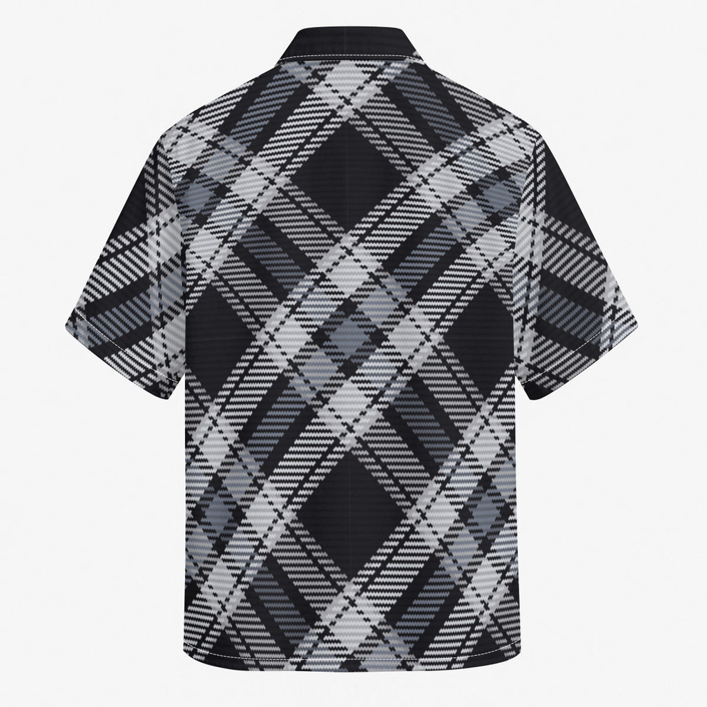 Black and White Diagonal Tartan Print Men's Hawaiian Shirt |115GSM Cotton poplin