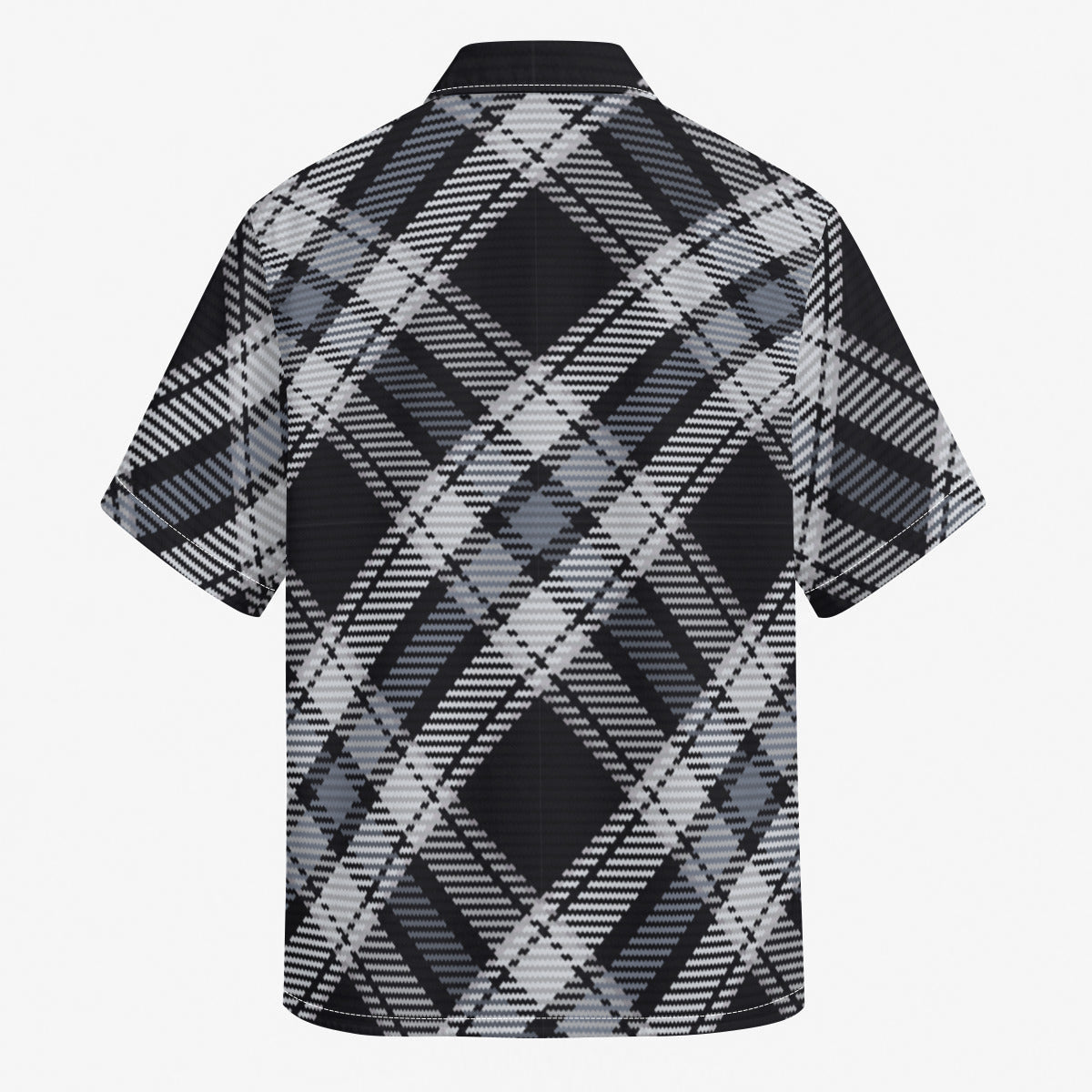 Black and White Diagonal Tartan Print Men's Hawaiian Shirt |115GSM Cotton poplin