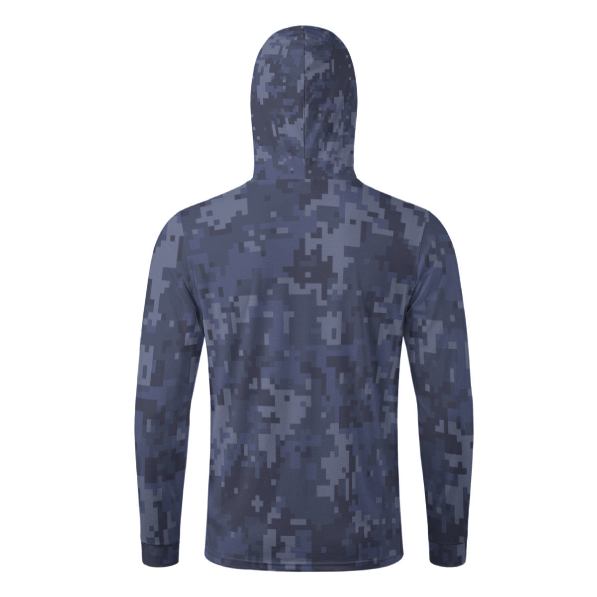 Navy Pixel Print Camouglage Men’s Sun Protection Hoodie with Face Cover and Thumb Holes