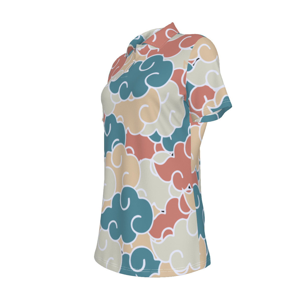 Multi-color Asian Clouds Print Women's UV Protection POLO Shirt-Earthtone