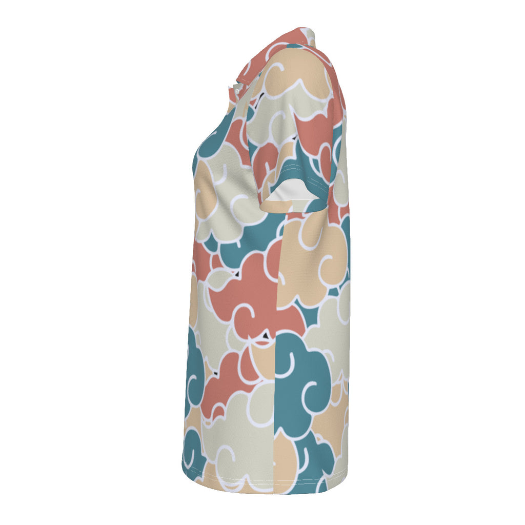 Multi-color Asian Clouds Print Women's UV Protection POLO Shirt-Earthtone