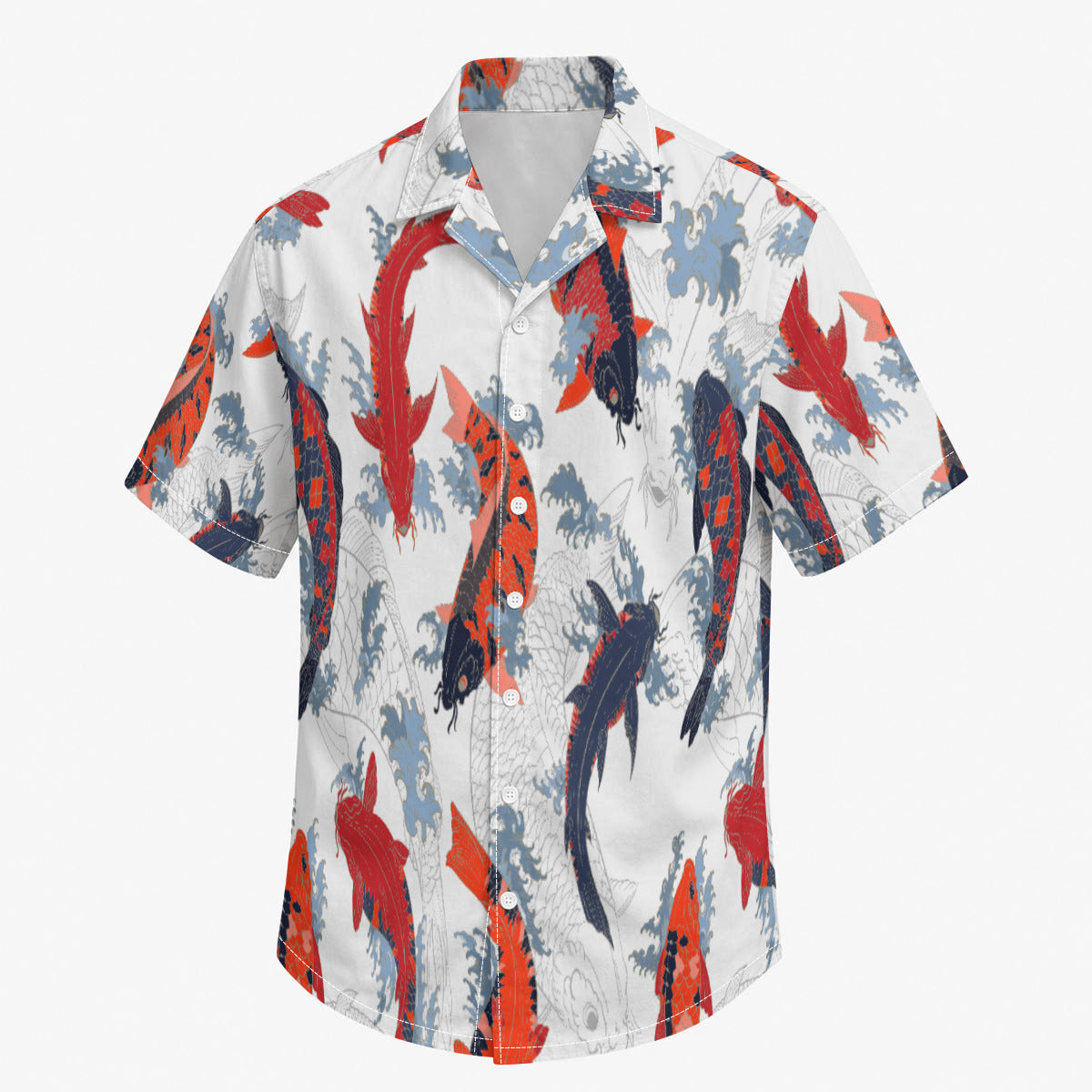 Koi Fish Print Men's Hawaiian Shirt |115GSM Cotton poplin