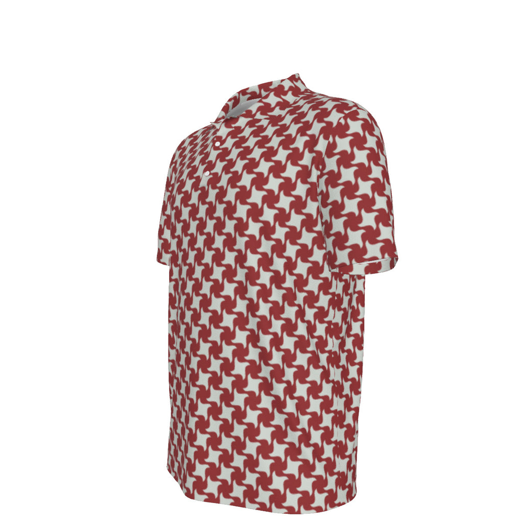 Red and Cream Houndstooth Men's UPF 50 POLO Shirt