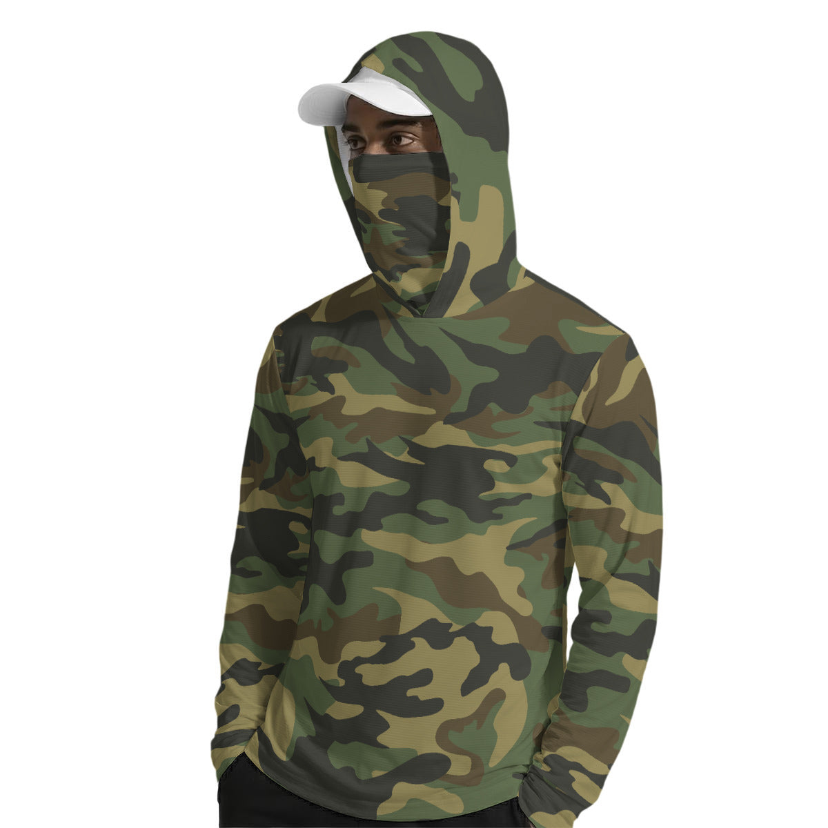 Army Camouflage Print Men’s UPF 50+ Sun Protection Hoodie with Face Cover and Thumb Holes