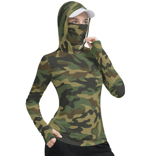 Army Camouflage Women’s UV-Resistant Hooded Shirt w/retractable Facemask