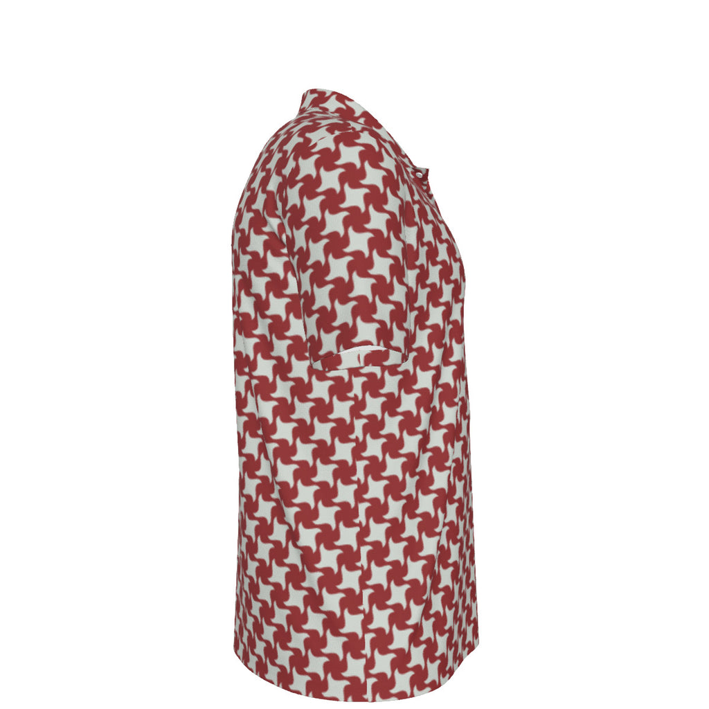 Red and Cream Houndstooth Men's UPF 50 POLO Shirt