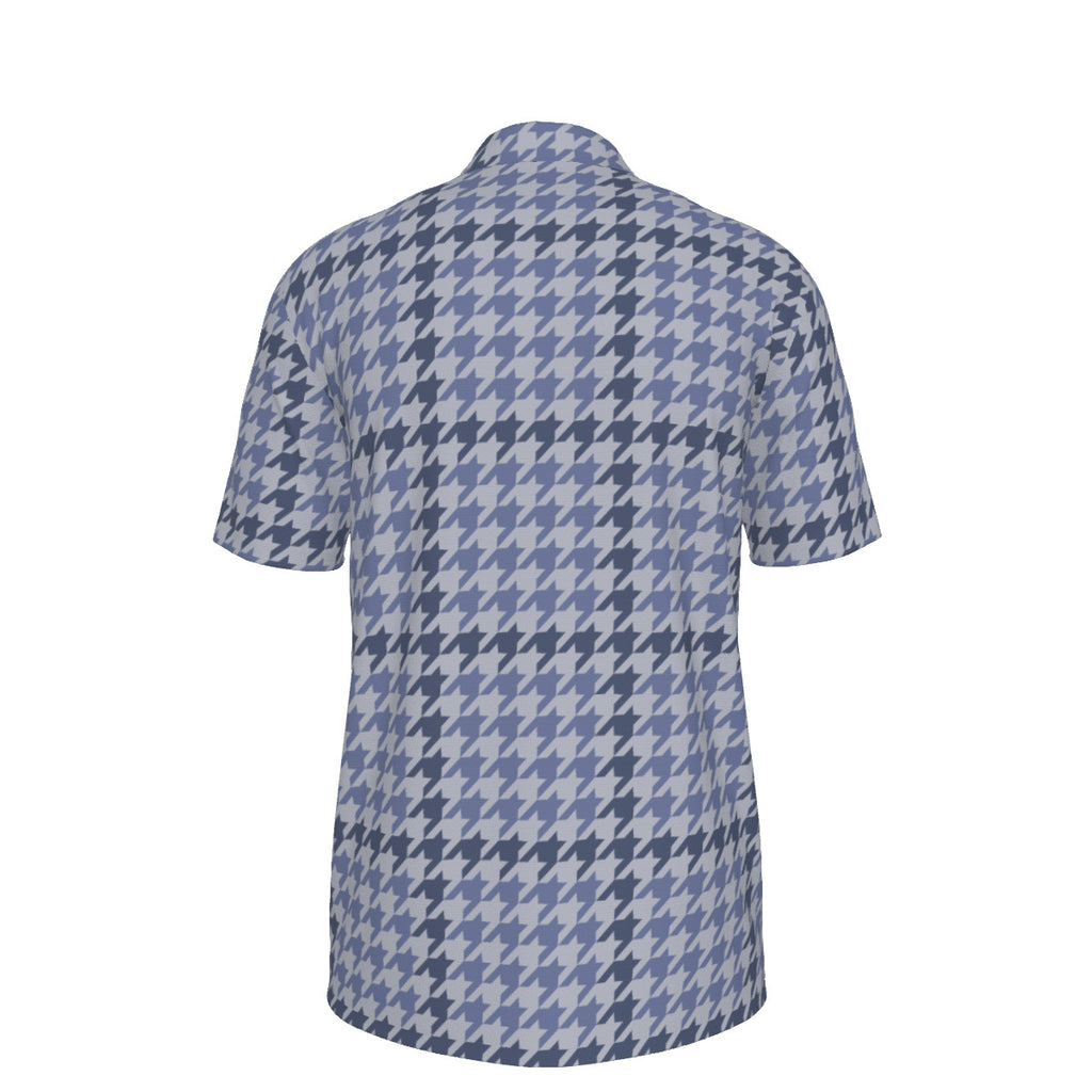 Blue and Gray Houndstooth Men's UV Protection POLO Shirt