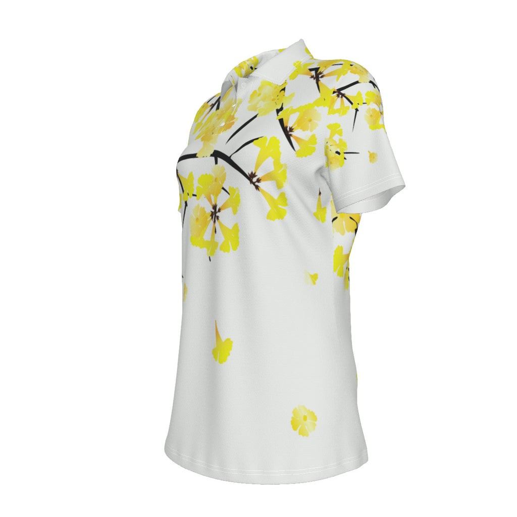Yellow Trumpet Flower Print Women's UV Protection POLO Shirt