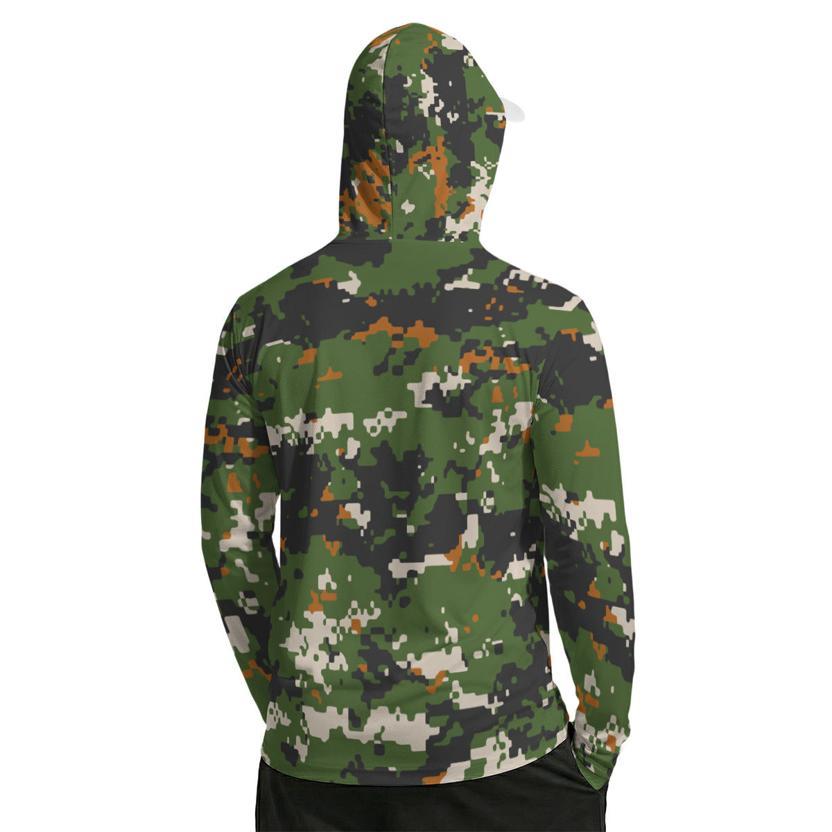 Green Forest Pixel Print Camouflage Men’s UPF-50 Sun Protection Hoodie with Face Cover