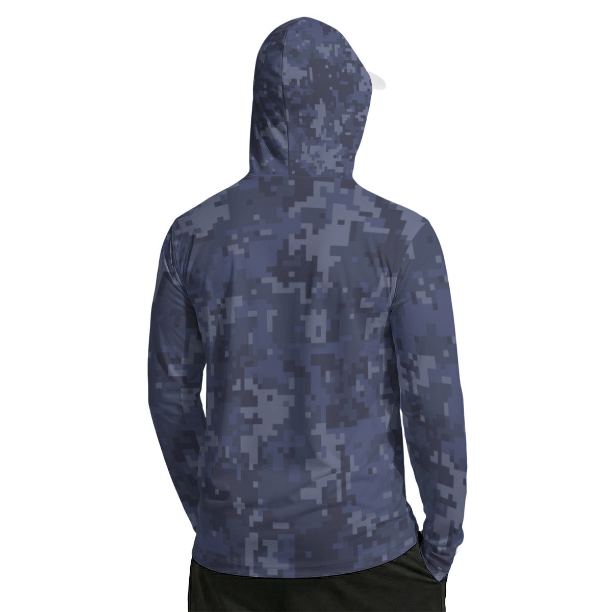 Navy Pixel Print Camouglage Men’s Sun Protection Hoodie with Face Cover and Thumb Holes