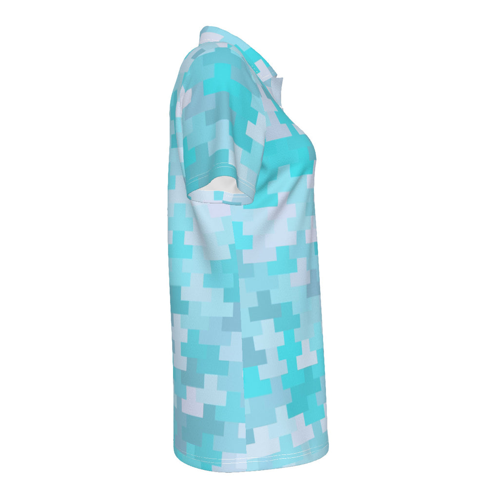 Women's Aquamarine Pixel Print Women's UV Protection POLO Shirt